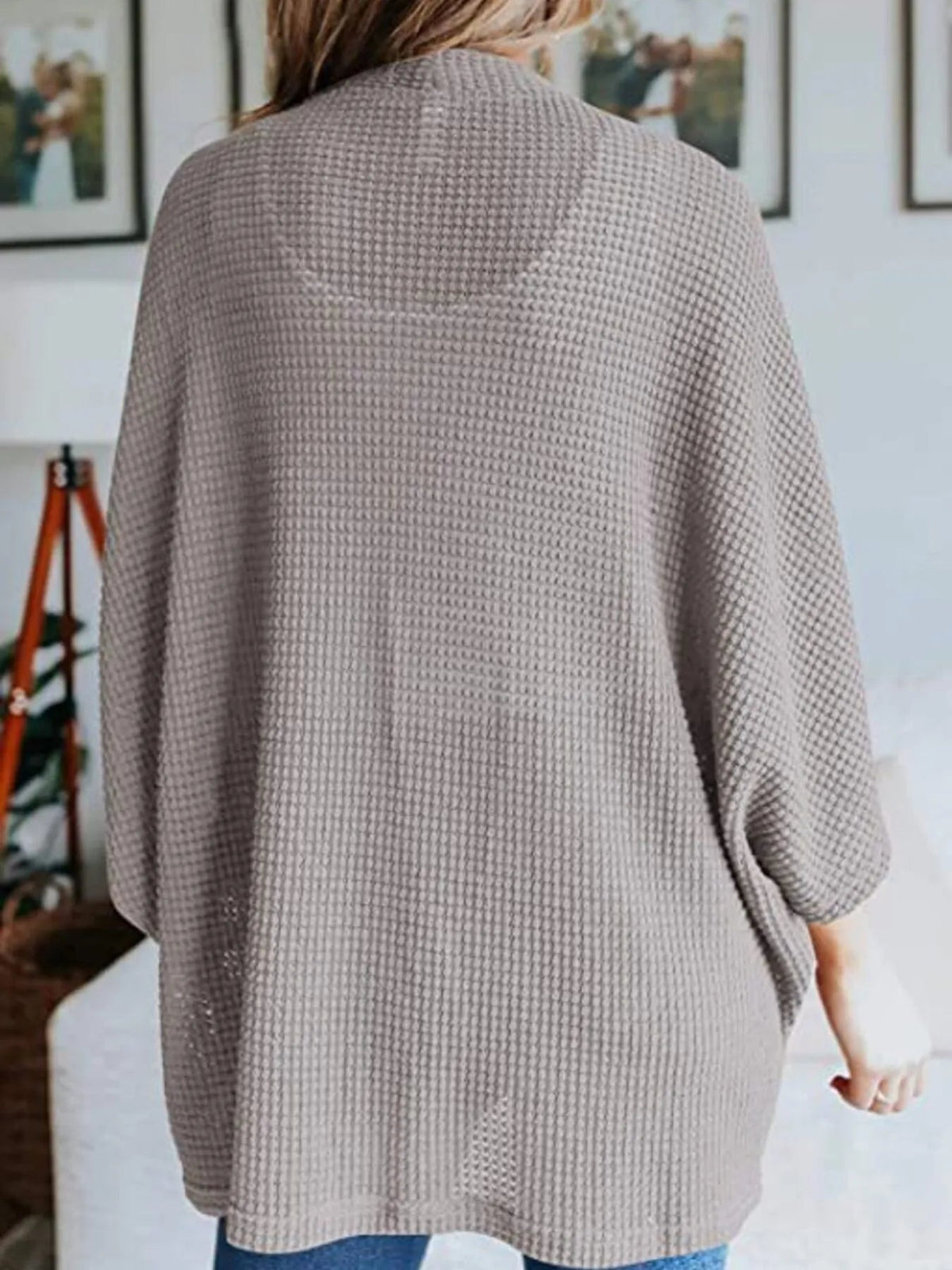 Full Size Open Front Waffle Knit Cardigan Plus Size - Quarter Circle AK Boutique