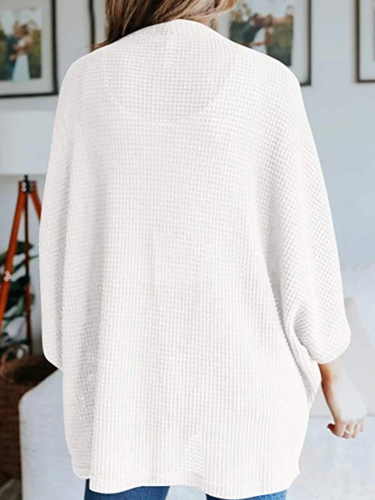Full Size Open Front Waffle Knit Cardigan Plus Size - Quarter Circle AK Boutique