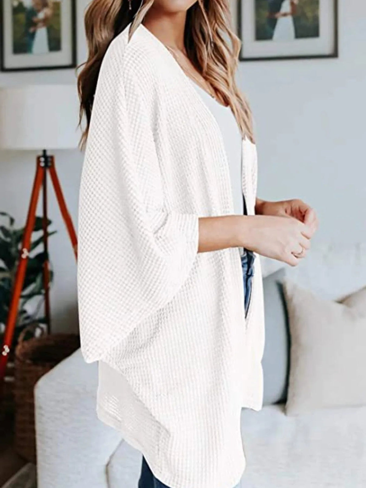 Full Size Open Front Waffle Knit Cardigan Plus Size - Quarter Circle AK Boutique
