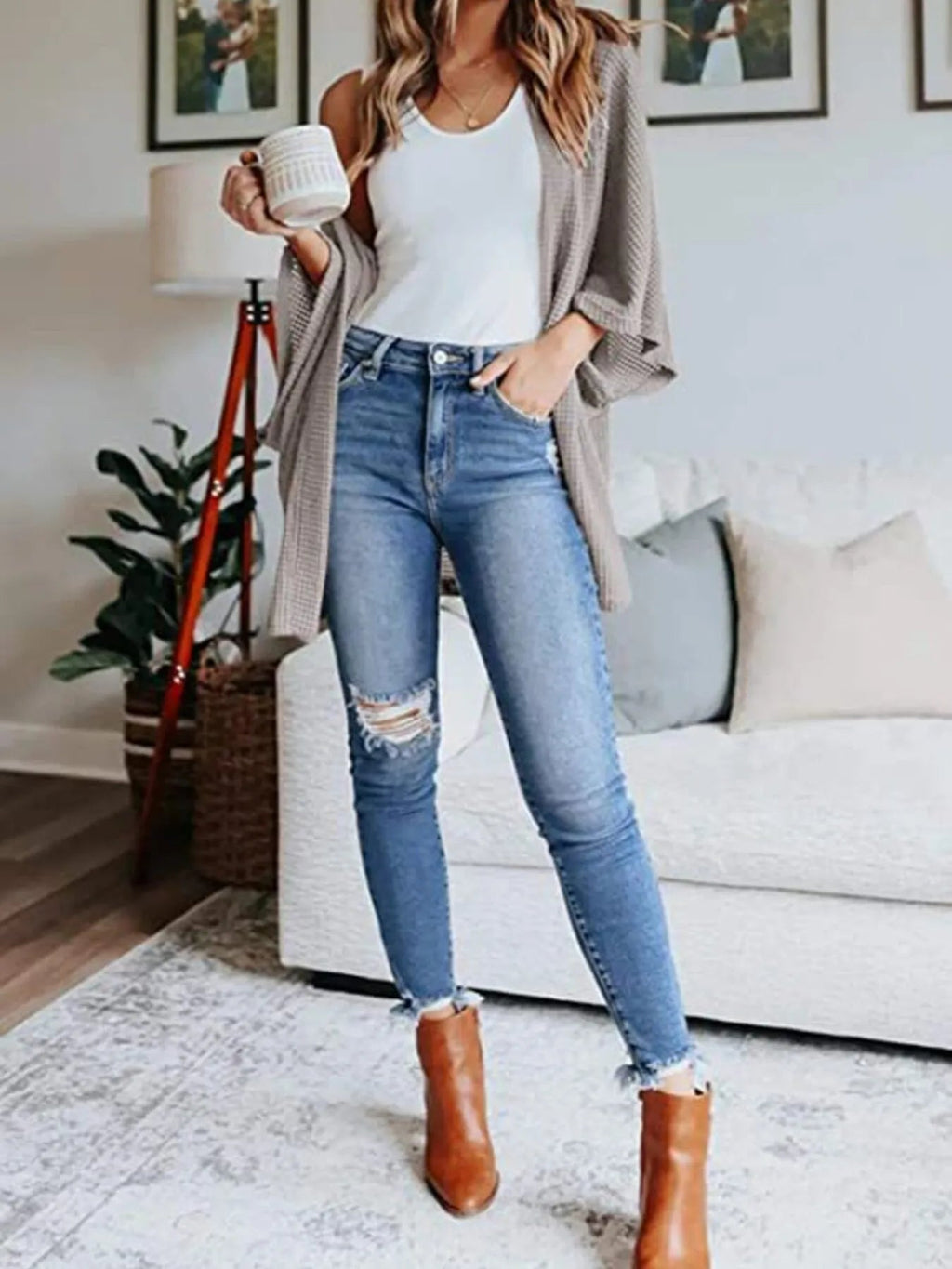 Full Size Open Front Waffle Knit Cardigan Plus Size - Quarter Circle AK Boutique