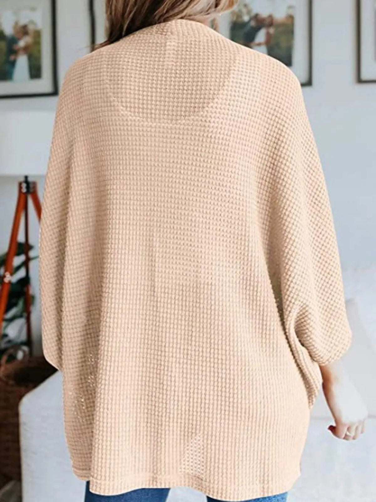 Full Size Open Front Waffle Knit Cardigan Plus Size - Quarter Circle AK Boutique