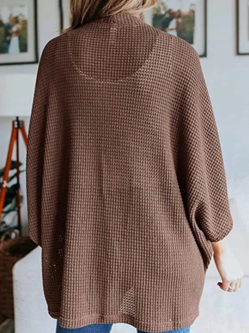 Full Size Open Front Waffle Knit Cardigan Plus Size - Quarter Circle AK Boutique