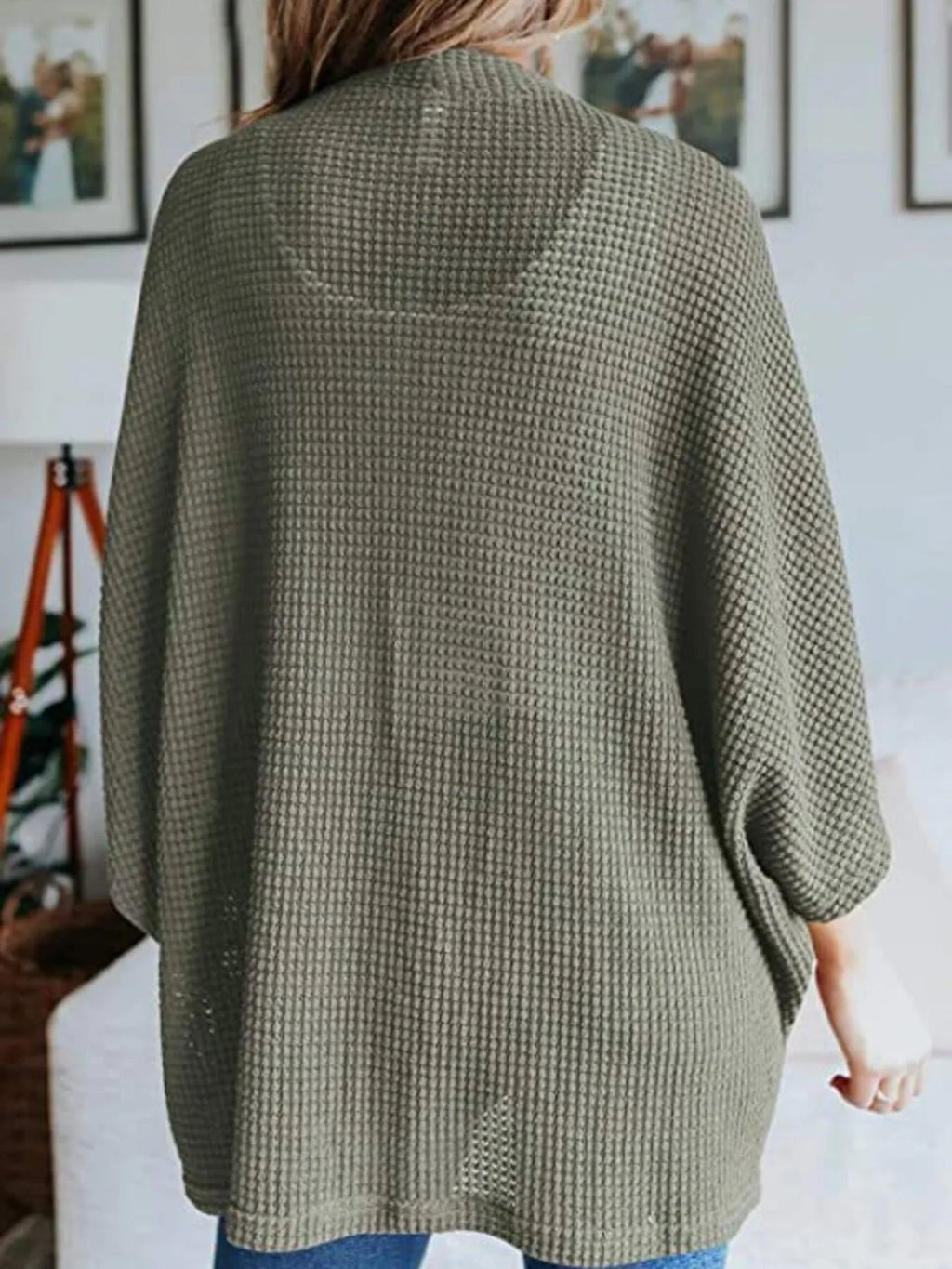 Full Size Open Front Waffle Knit Cardigan Plus Size - Quarter Circle AK Boutique