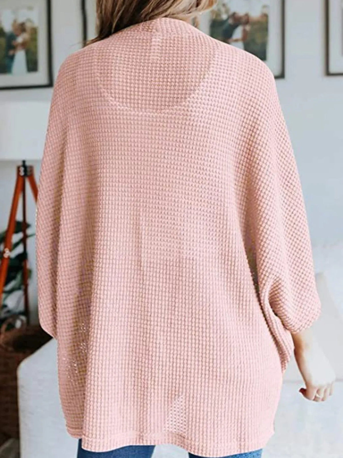 Full Size Open Front Waffle Knit Cardigan Plus Size - Quarter Circle AK Boutique