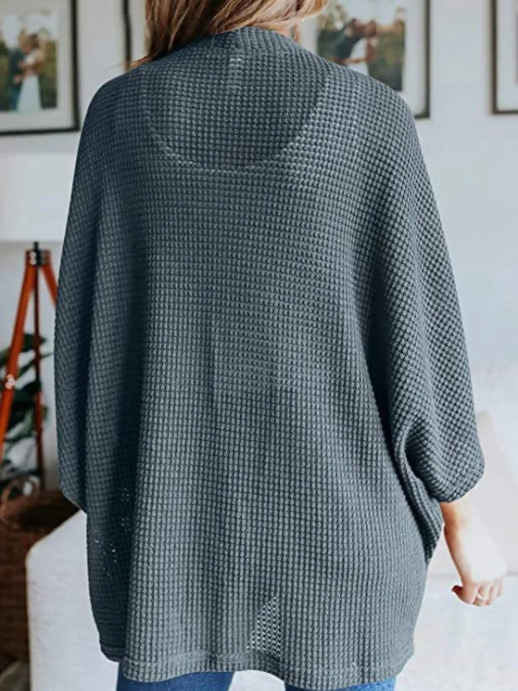 Full Size Open Front Waffle Knit Cardigan Plus Size - Quarter Circle AK Boutique