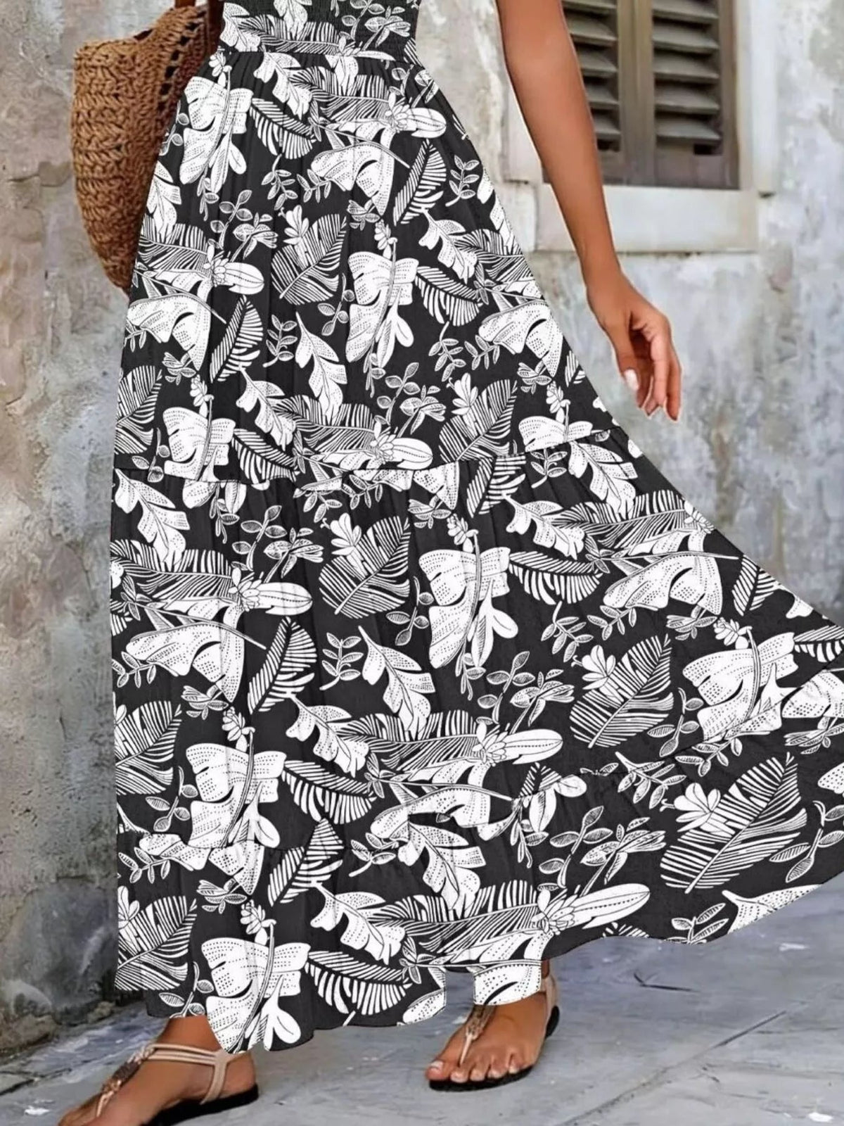 Full Size Printed V-Neck Tiered Maxi Dress Plus Size - Quarter Circle AK Boutique