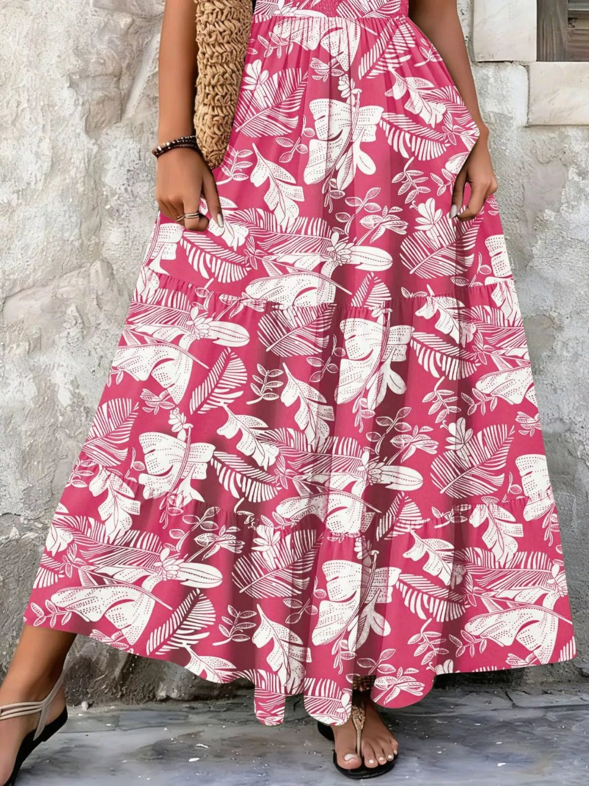 Full Size Printed V-Neck Tiered Maxi Dress Plus Size - Quarter Circle AK Boutique