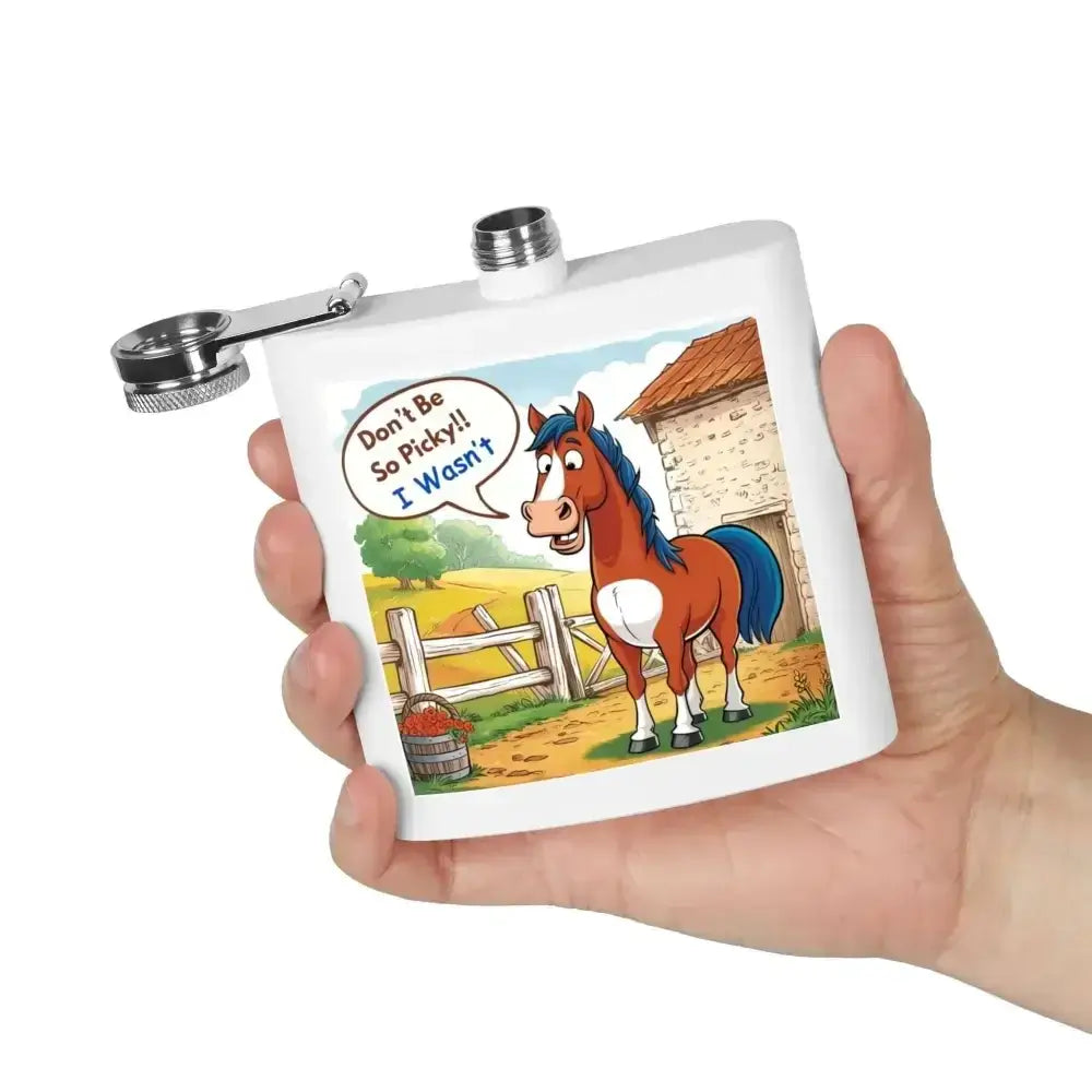 Funny Horse Stainless Steel Flask, Unique Gift for Horse Lovers, 6oz