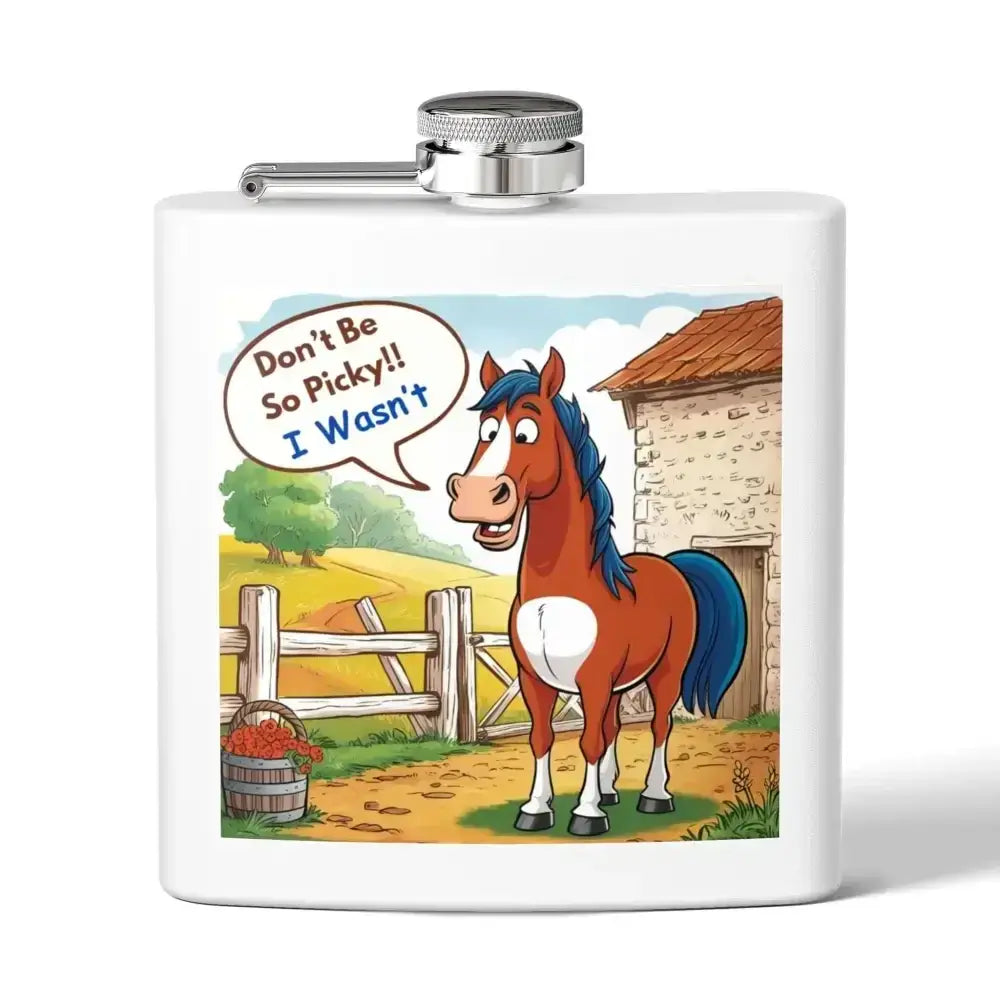 Funny Horse Stainless Steel Flask, Unique Gift for Horse Lovers, 6oz