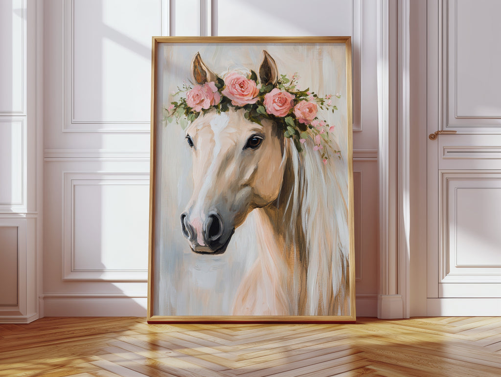 Petal-Crowned Horse Elegance