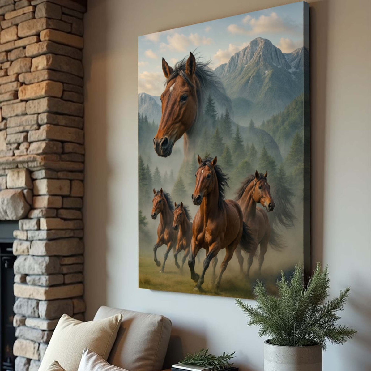 Galloping Horse Double Exposure Wall Art - Quarter Circle AK Boutique