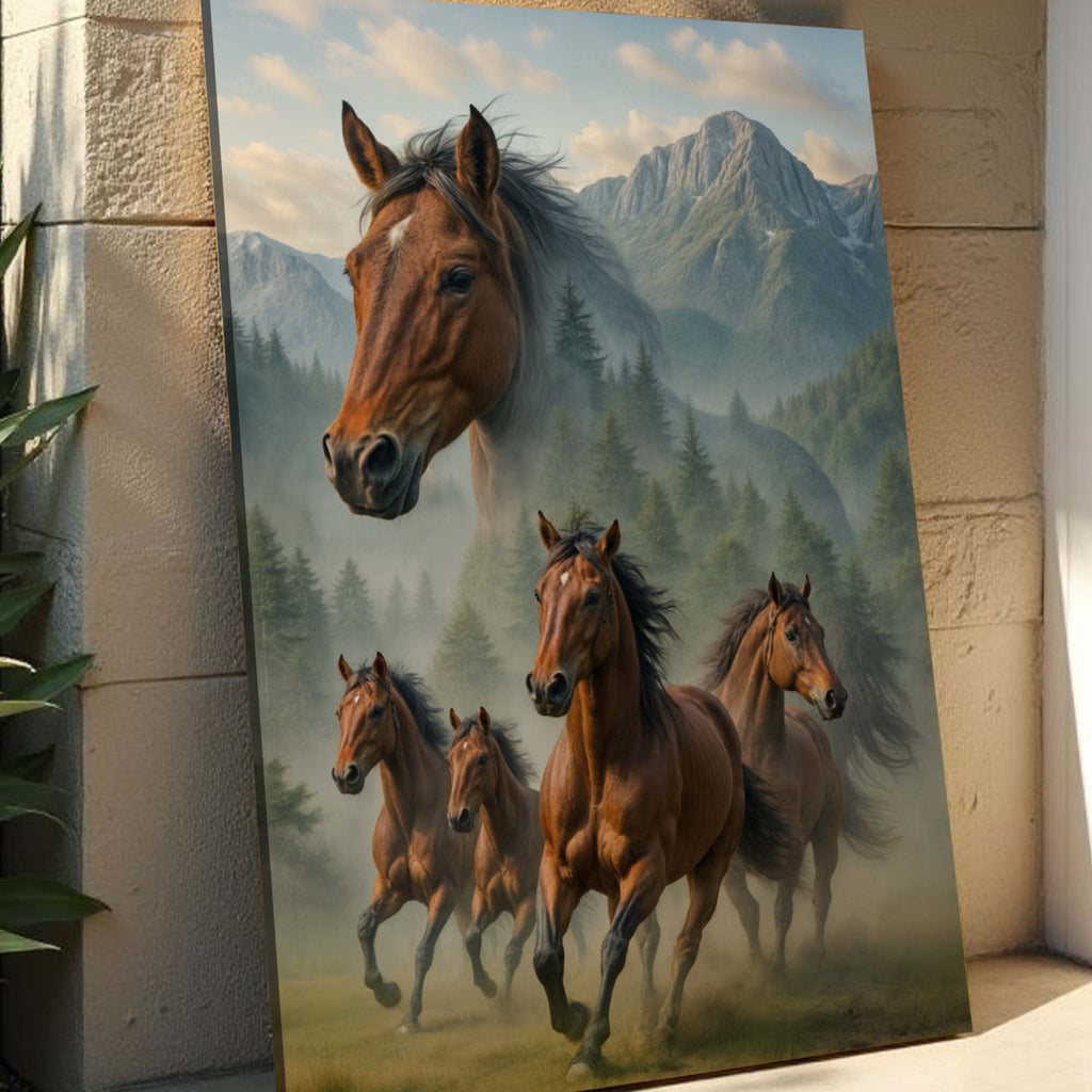 Galloping Horse Double Exposure Wall Art - Quarter Circle AK Boutique