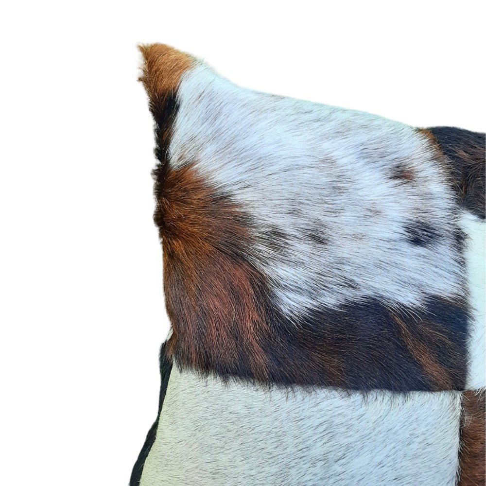 Genuine Cowhide Patchwork Pillow – Hair-on-Hide Both Sides, 16×16 - Quarter Circle AK Boutique