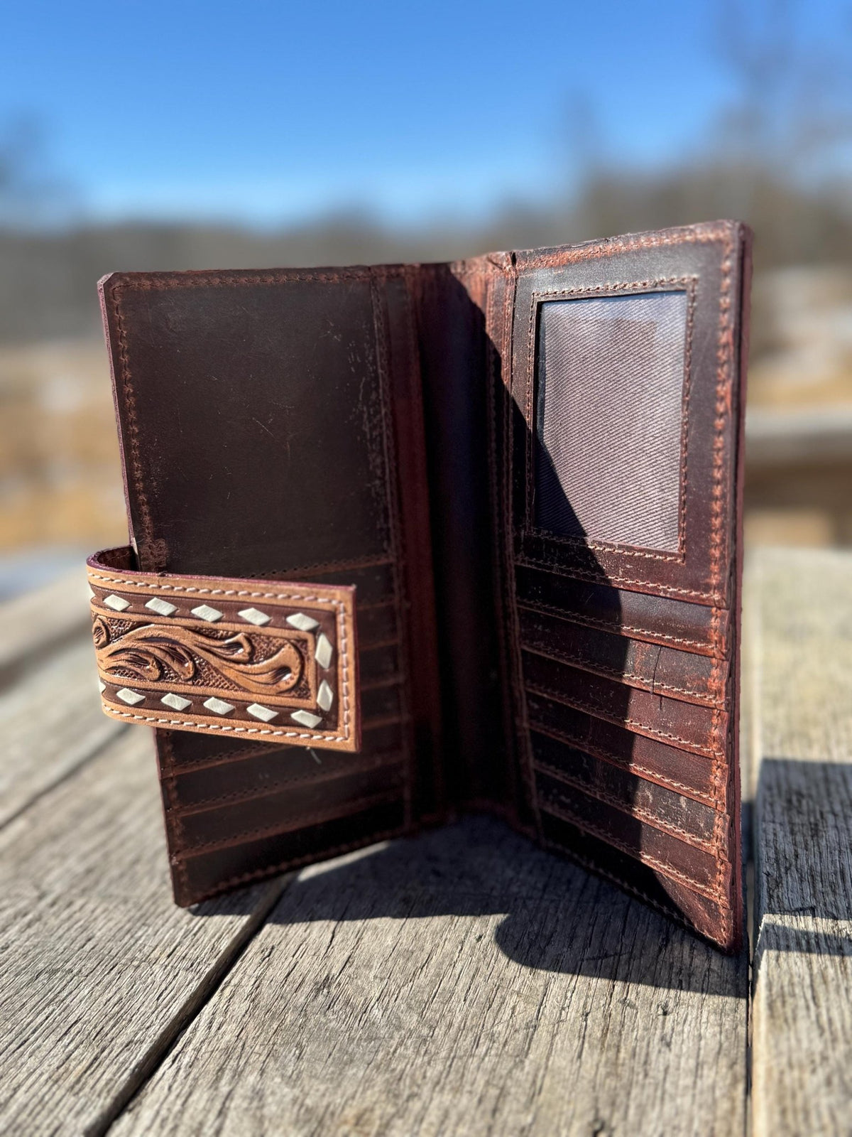 Genuine Western Cowhide Leather Purse and Wallet with details and fringe by Double B Wild Rags - Quarter Circle AK Boutique