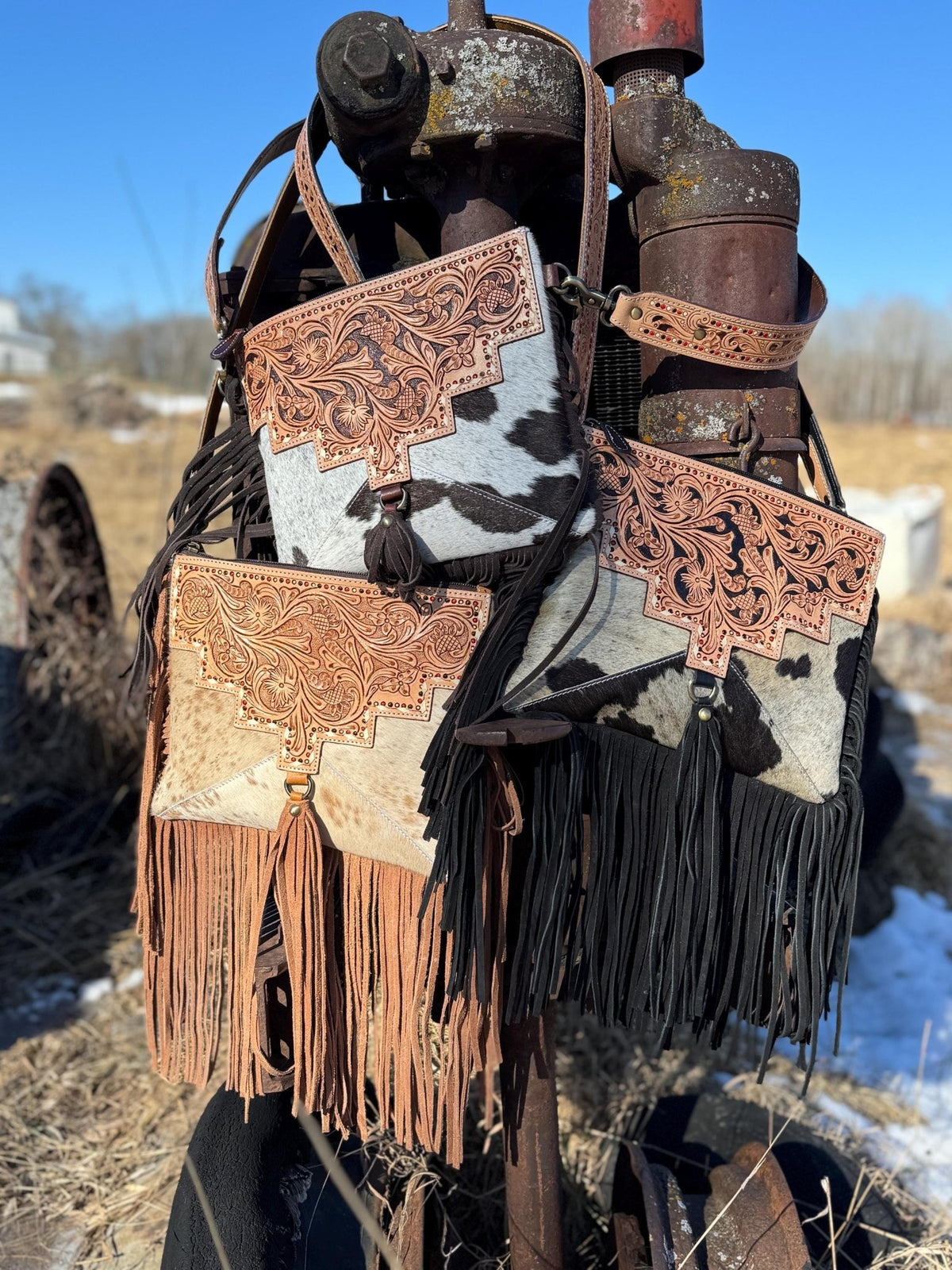 Genuine Western Cowhide Leather Purse and Wallet with details and fringe by Double B Wild Rags - Quarter Circle AK Boutique
