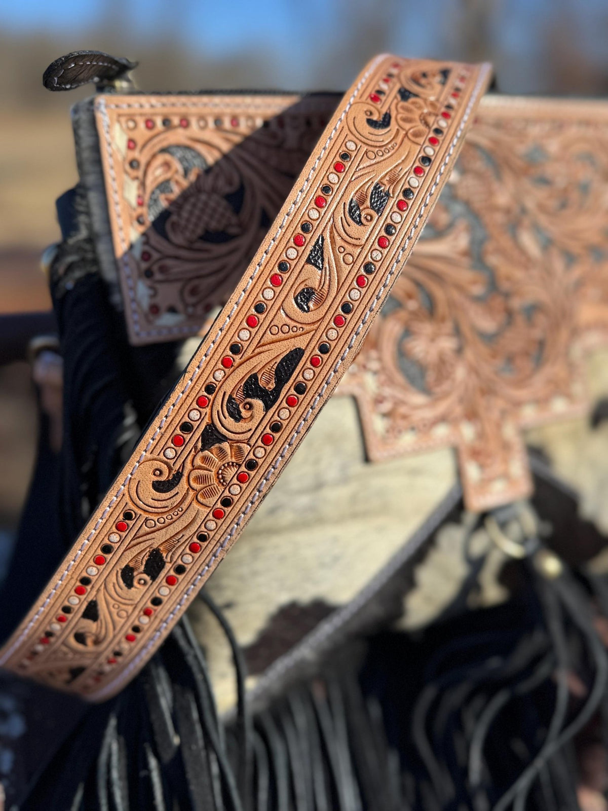 Genuine Western Cowhide Leather Purse and Wallet with details and fringe by Double B Wild Rags - Quarter Circle AK Boutique