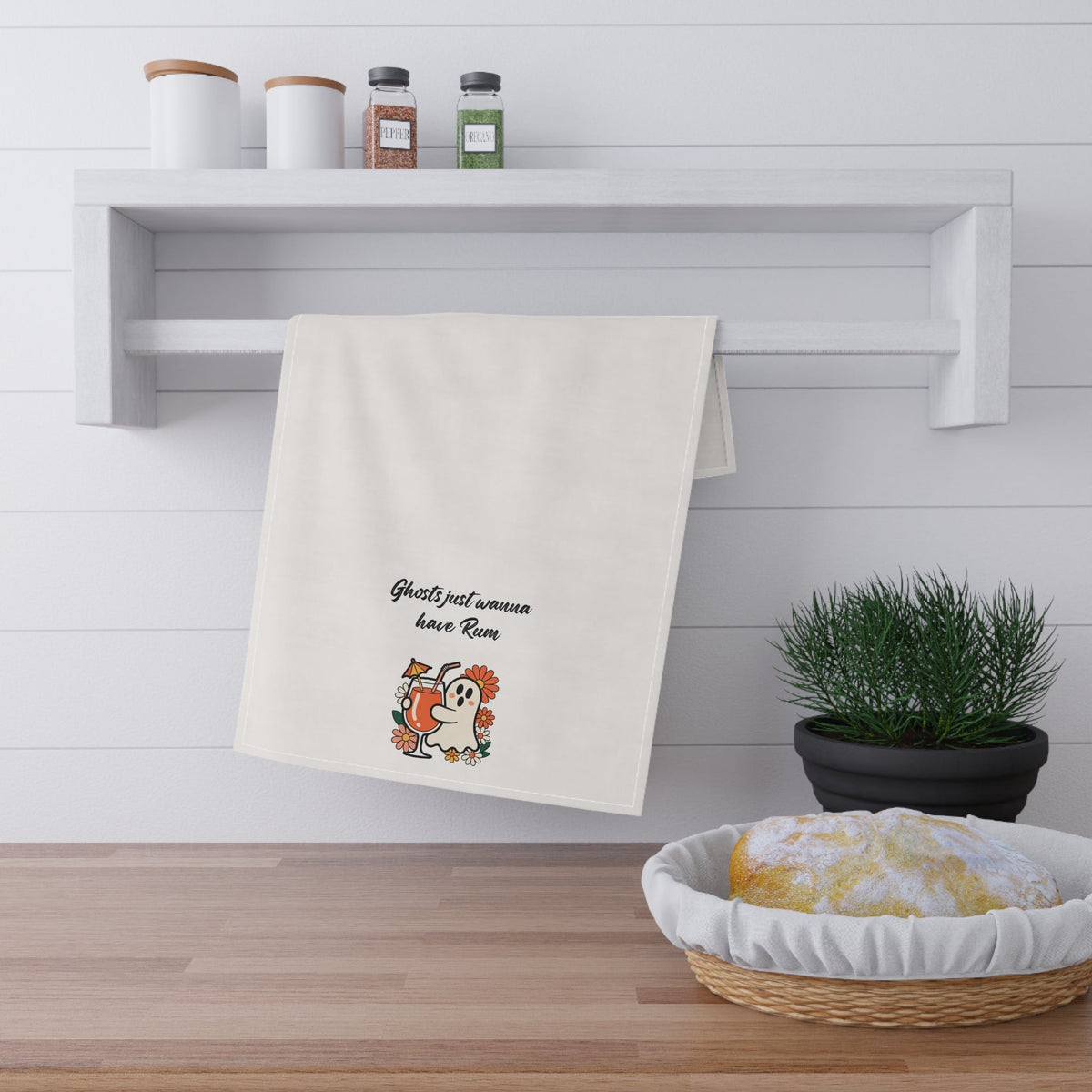 "Ghosts just wanna have Rum" Boo-tifully Tipsy Ghost Kitchen Towels, Halloween Kitchen Decor, Fun Gifts for Home, Funny Dish Towels, Spooky Party Essentials - Quarter Circle AK Boutique