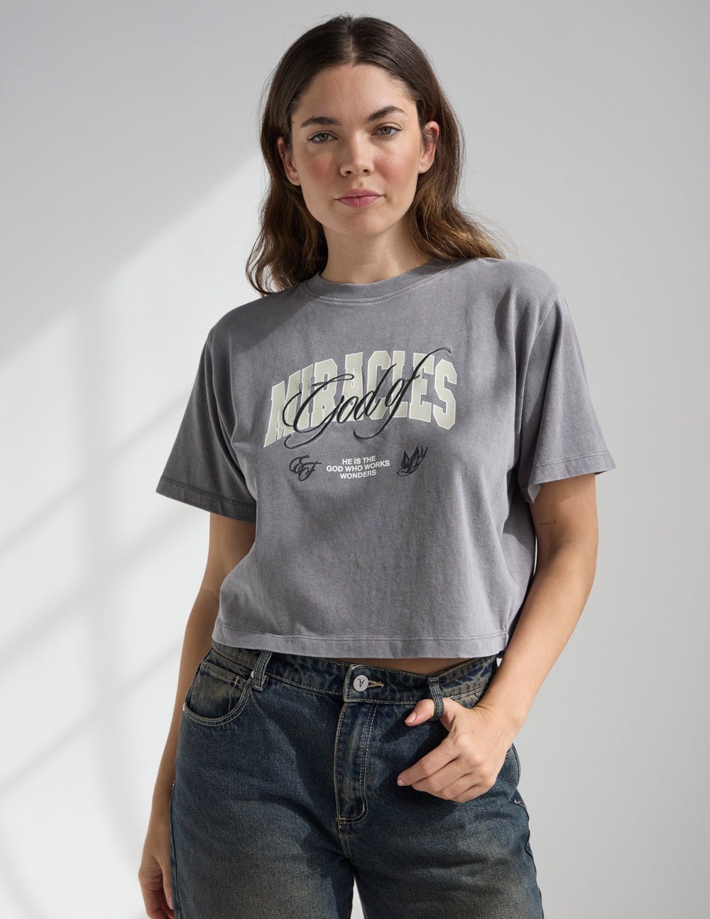 God of Miracles Cropped Women's Tee - Quarter Circle AK Boutique