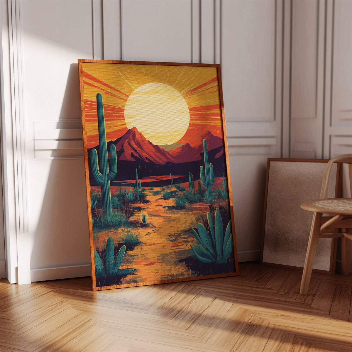 Golden Desert Sunset – Southwestern Cactus Wall Art - Quarter Circle AK Boutique