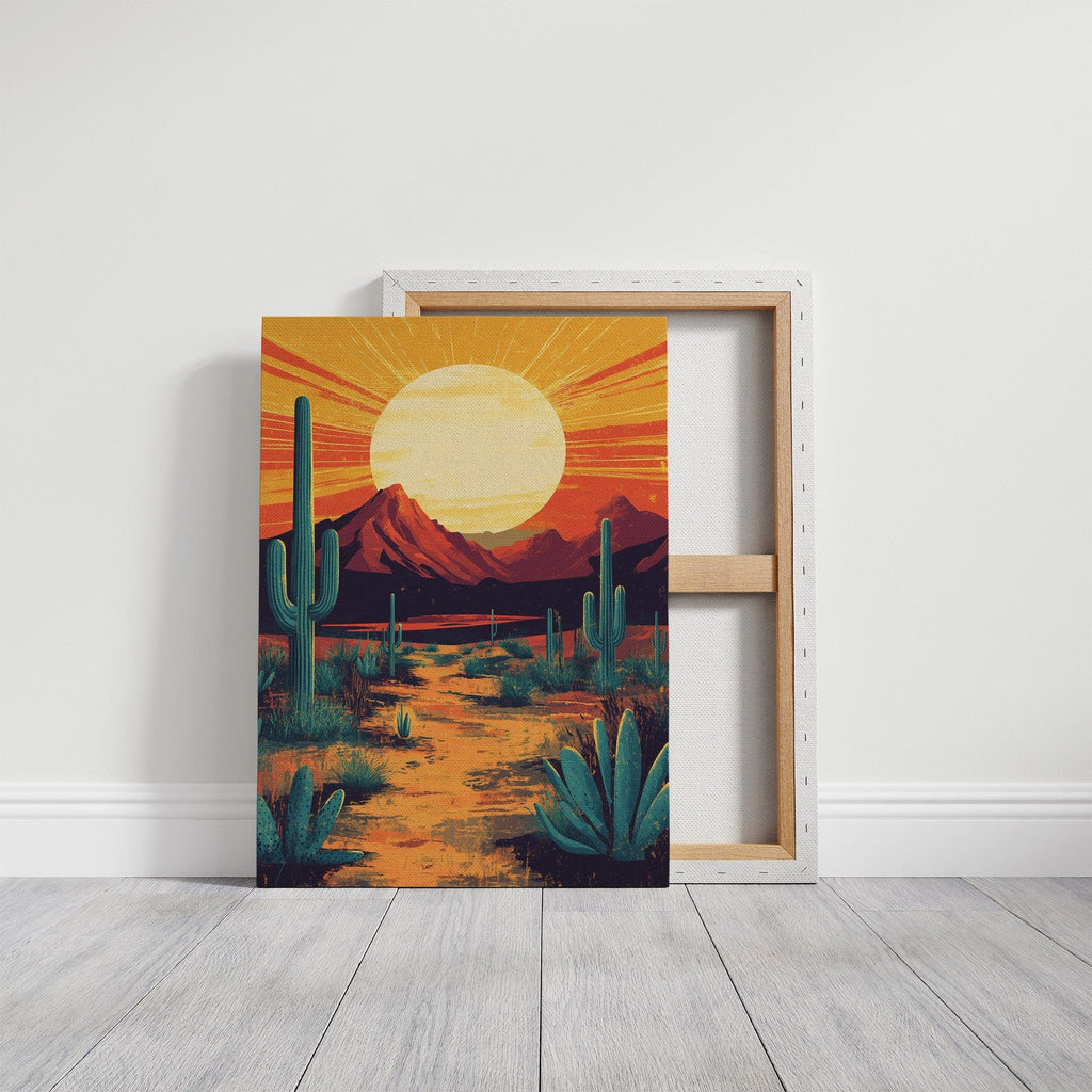 Golden Desert Sunset – Southwestern Cactus Wall Art - Quarter Circle AK Boutique