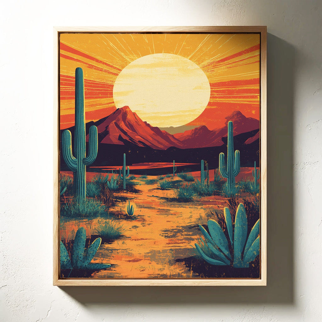 Golden Desert Sunset – Southwestern Cactus Wall Art - Quarter Circle AK Boutique