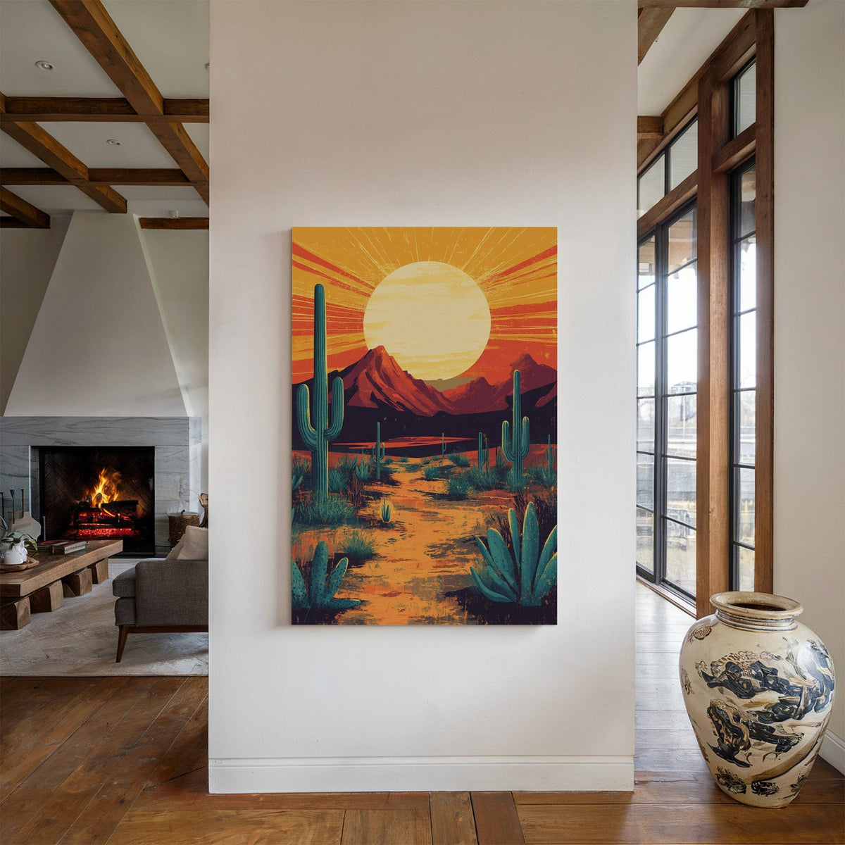 Golden Desert Sunset – Southwestern Cactus Wall Art - Quarter Circle AK Boutique