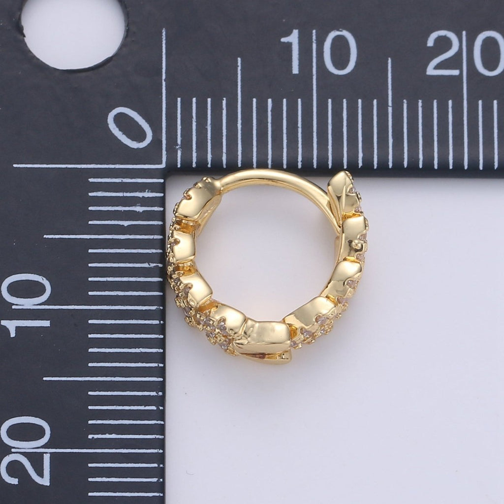 Golden Leaf Gold Filled Huggies  Dainty Gold Olive Leaf Earring Hoop Earrings, Huggie Delicate Earrings, Minimalist, Boho Earrings CZ Cubic Simple earring Gift for Her K-554