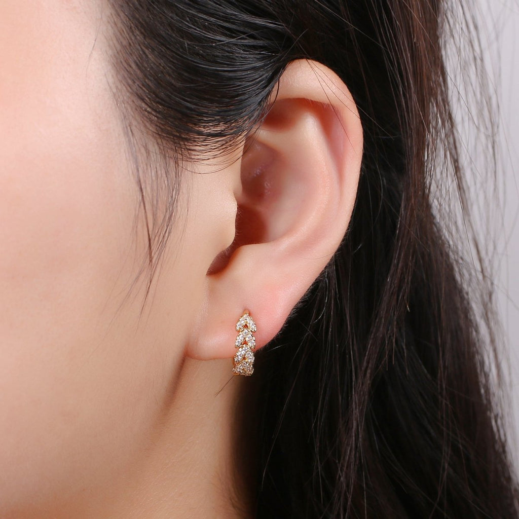 Golden Leaf Gold Filled Huggies  Dainty Gold Olive Leaf Earring Hoop Earrings, Huggie Delicate Earrings, Minimalist, Boho Earrings CZ Cubic Simple earring Gift for Her K-554