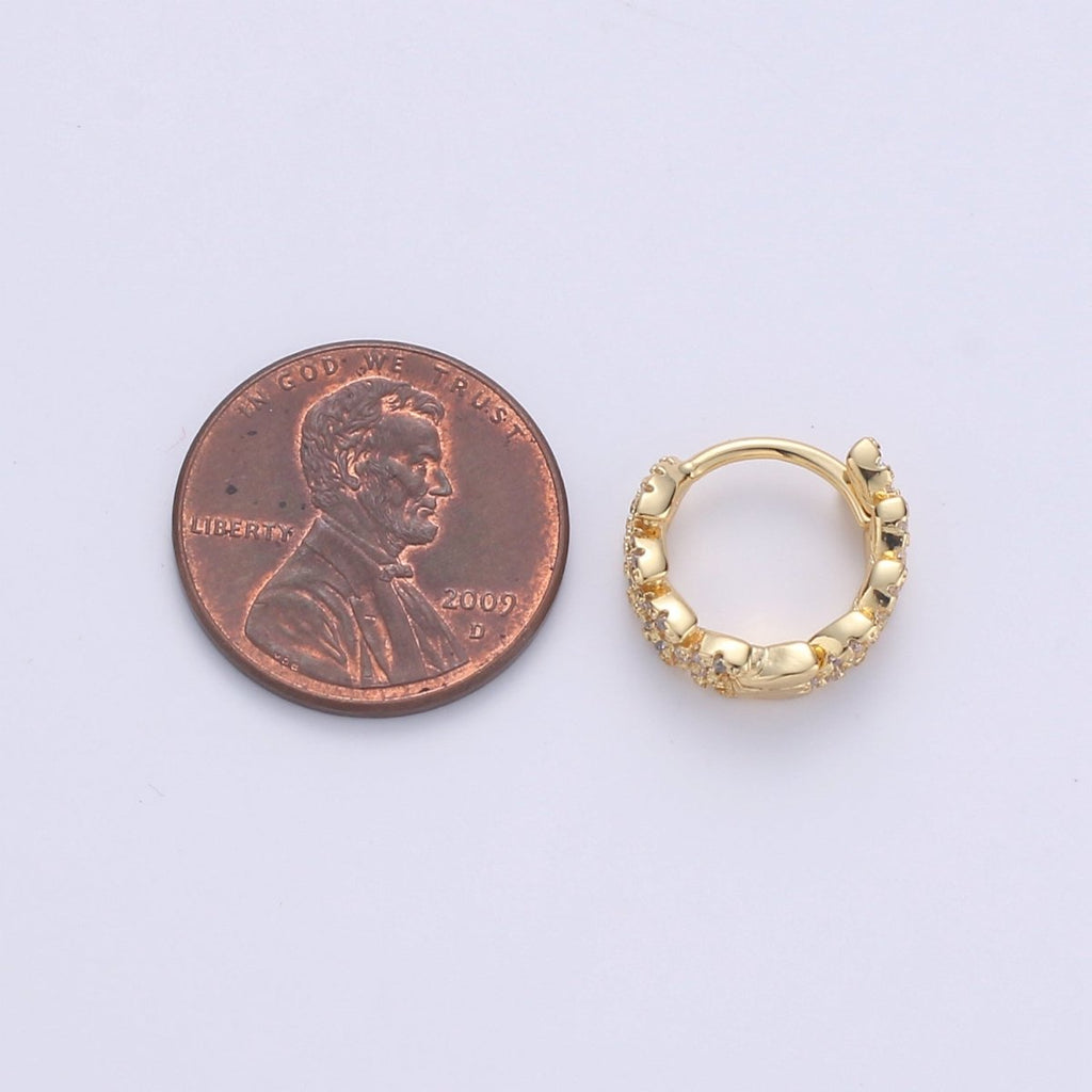 Golden Leaf Gold Filled Huggies  Dainty Gold Olive Leaf Earring Hoop Earrings, Huggie Delicate Earrings, Minimalist, Boho Earrings CZ Cubic Simple earring Gift for Her K-554
