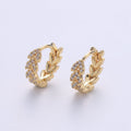 Golden Leaf Gold Filled Huggies  Dainty Gold Olive Leaf Earring Hoop Earrings, Huggie Delicate Earrings, Minimalist, Boho Earrings CZ Cubic Simple earring Gift for Her K-554