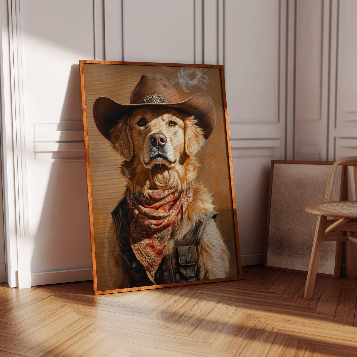 Golden Retriever Gunslinger in a Cowboy Hat - Quarter Circle AK Boutique