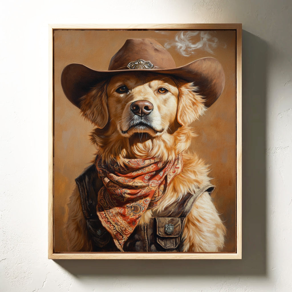 Golden Retriever Gunslinger in a Cowboy Hat - Quarter Circle AK Boutique