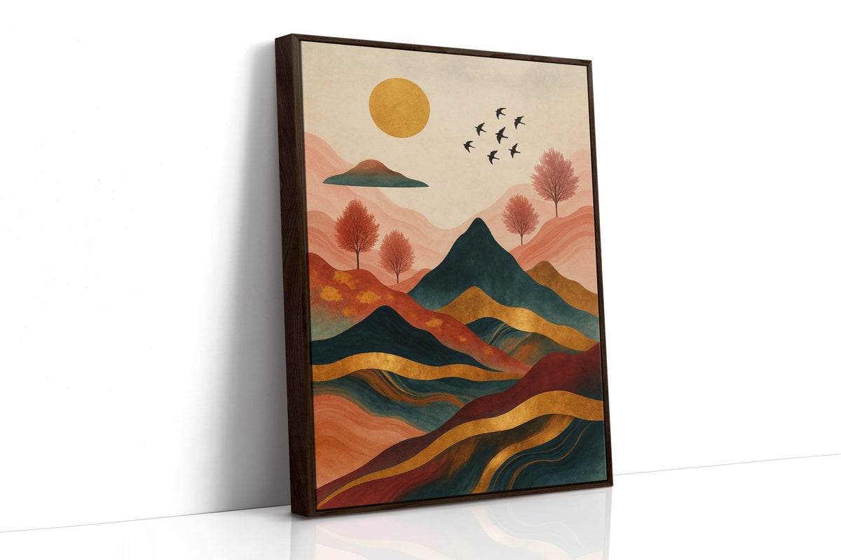 Golden Sun Over Vibrant Mountain Landscape Art Print - Quarter Circle AK Boutique