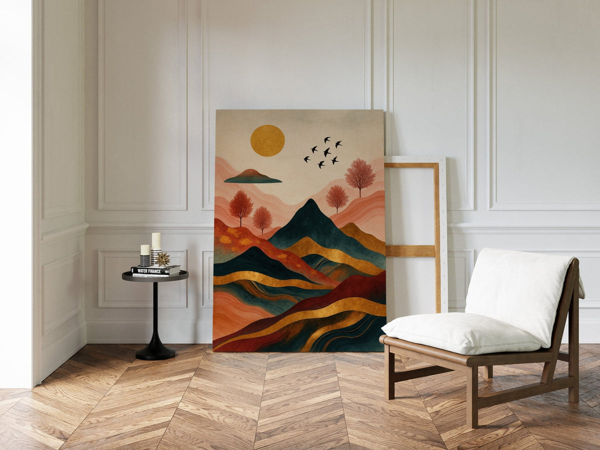 Golden Sun Over Vibrant Mountain Landscape Art Print - Quarter Circle AK Boutique