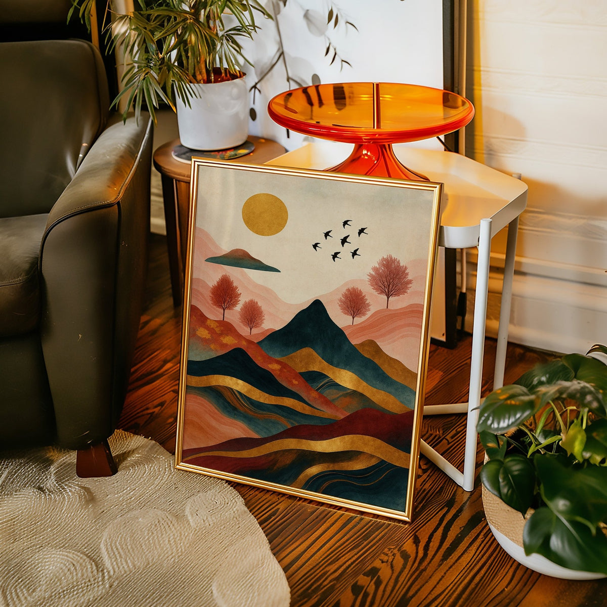 Golden Sun Over Vibrant Mountain Landscape Art Print - Quarter Circle AK Boutique
