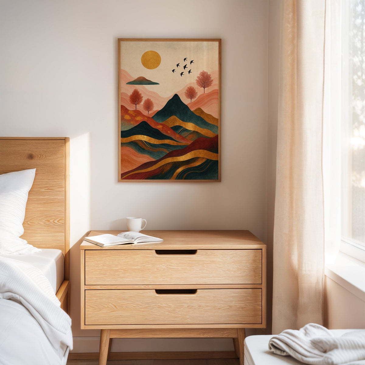 Golden Sun Over Vibrant Mountain Landscape Art Print - Quarter Circle AK Boutique