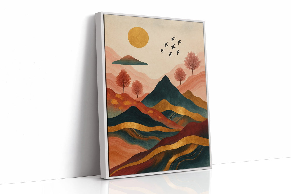 Golden Sun Over Vibrant Mountain Landscape Art Print - Quarter Circle AK Boutique