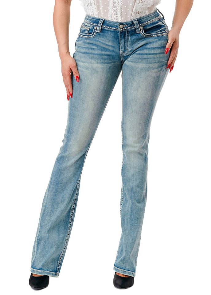 Grace in LA Women's Western 3D Steer Head Mid Rise Bootcut Jeans - Quarter Circle AK Boutique