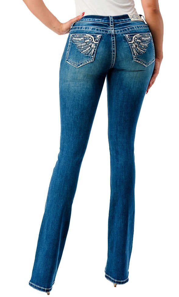 Grace in LA Women's Western Wing Embroidered Mid Rise Bootcut Jeans - Quarter Circle AK Boutique