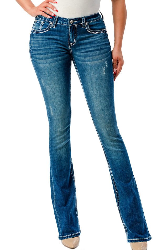 Grace in LA Women's Western Wing Embroidered Mid Rise Bootcut Jeans - Quarter Circle AK Boutique