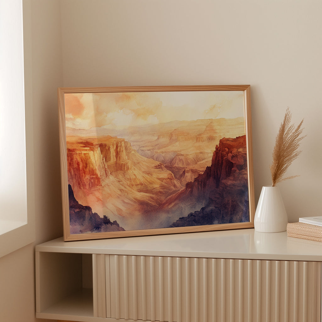 Grand Solitude – Watercolor Canyon Sunset Landscape Print - Quarter Circle AK Boutique
