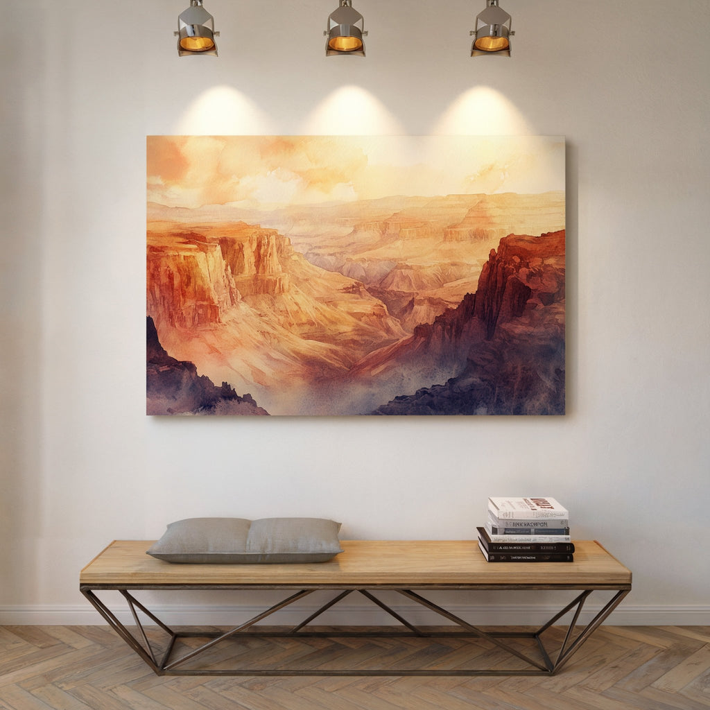 Grand Solitude – Watercolor Canyon Sunset Landscape Print - Quarter Circle AK Boutique