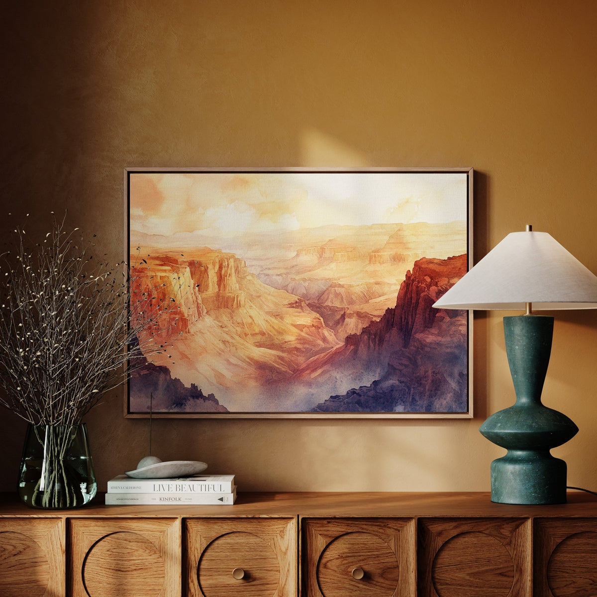 Grand Solitude – Watercolor Canyon Sunset Landscape Print - Quarter Circle AK Boutique