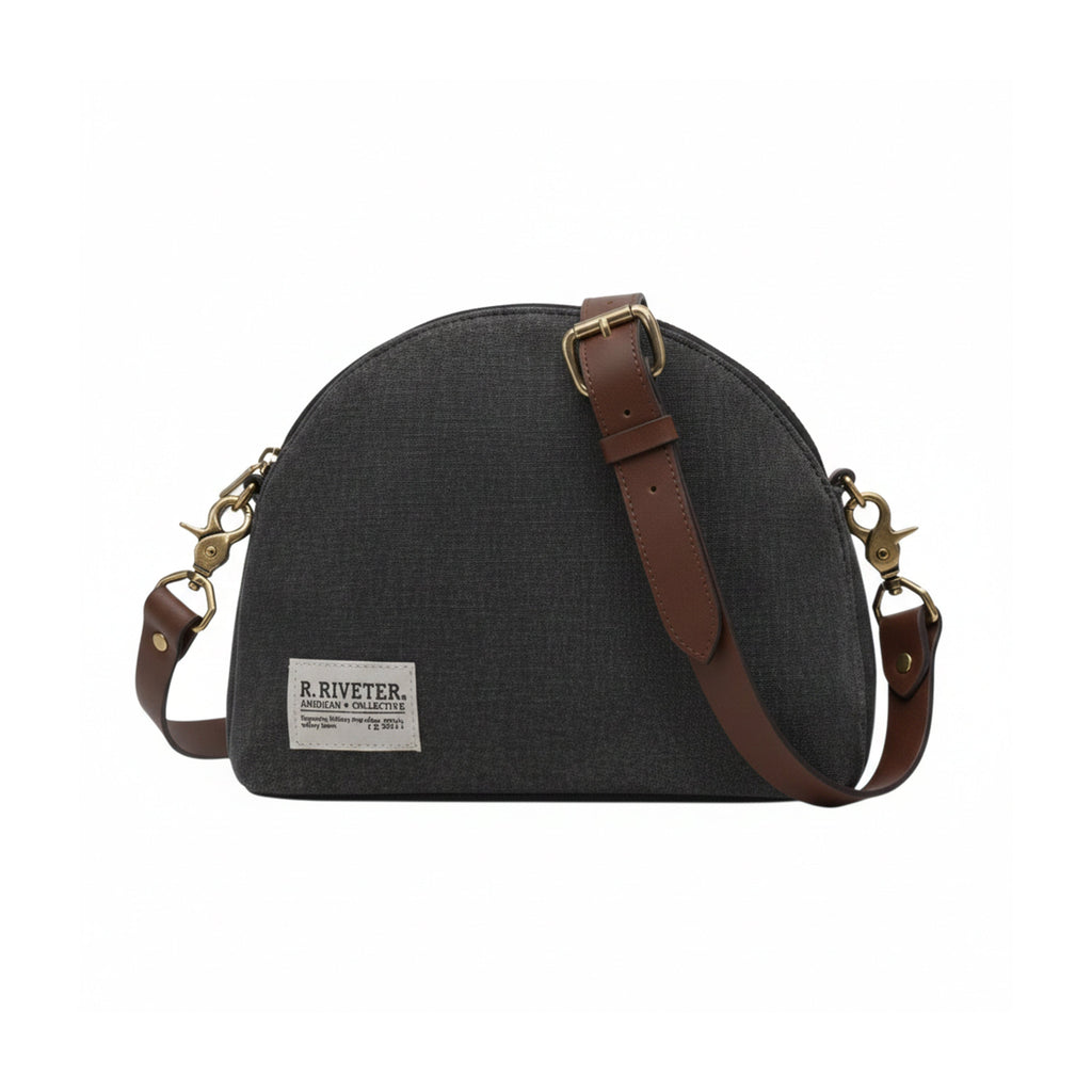 Hopper Crossbody | Black Washed Canvas + Brown
