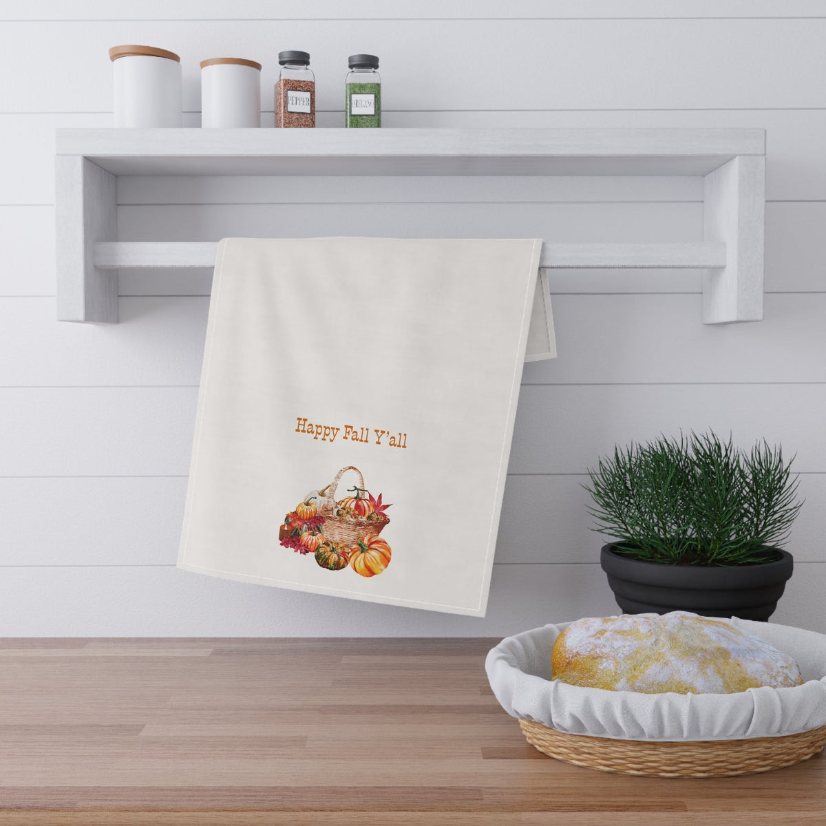 "Happy Fall Y'all!" Autumn Kitchen Tea Towels, Cozy Fall Home Decor, Thanksgiving Gift, Welcome to Fall Y'all, Farmhouse Style Kitchen Linen - Quarter Circle AK Boutique