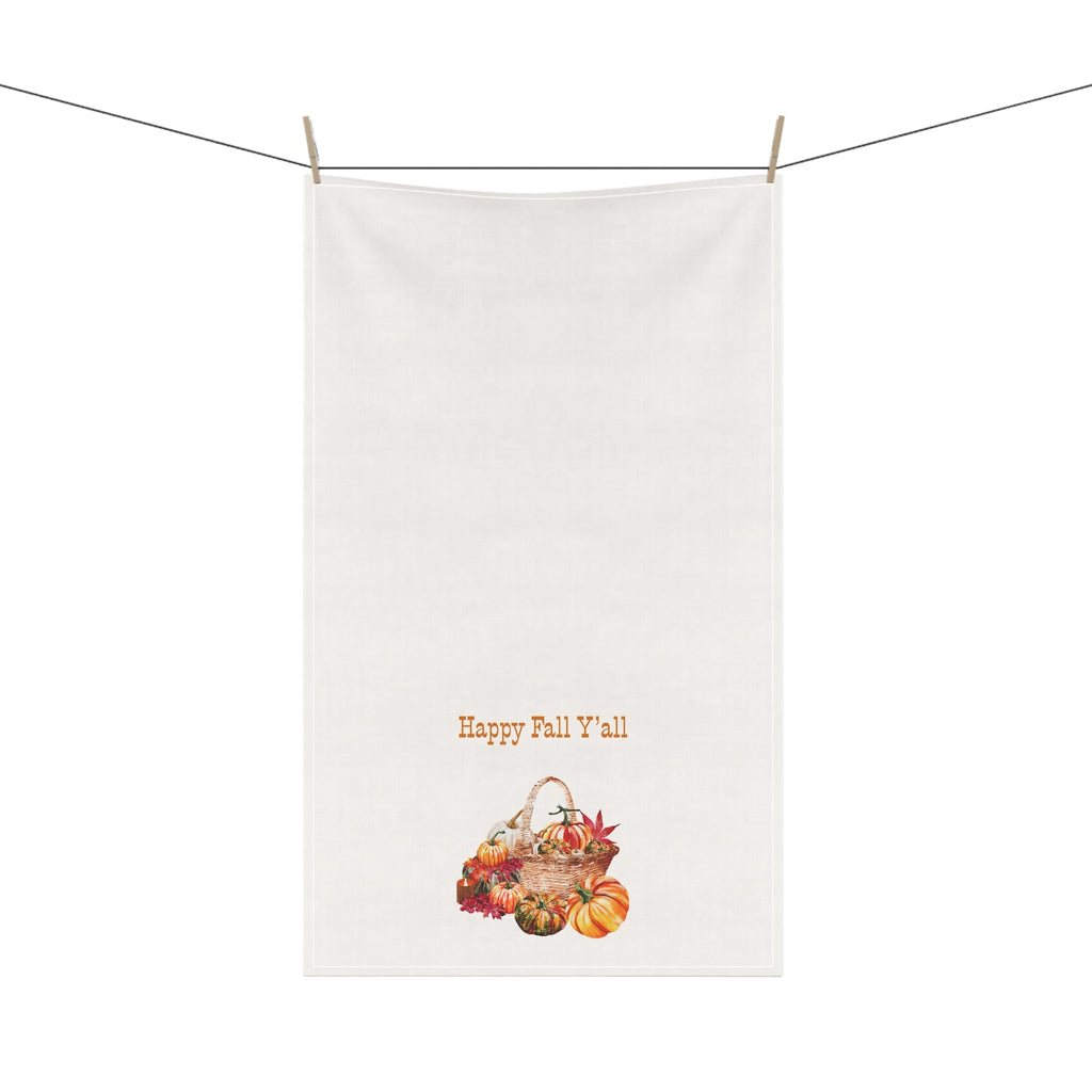 "Happy Fall Y'all!" Autumn Kitchen Tea Towels, Cozy Fall Home Decor, Thanksgiving Gift, Welcome to Fall Y'all, Farmhouse Style Kitchen Linen - Quarter Circle AK Boutique