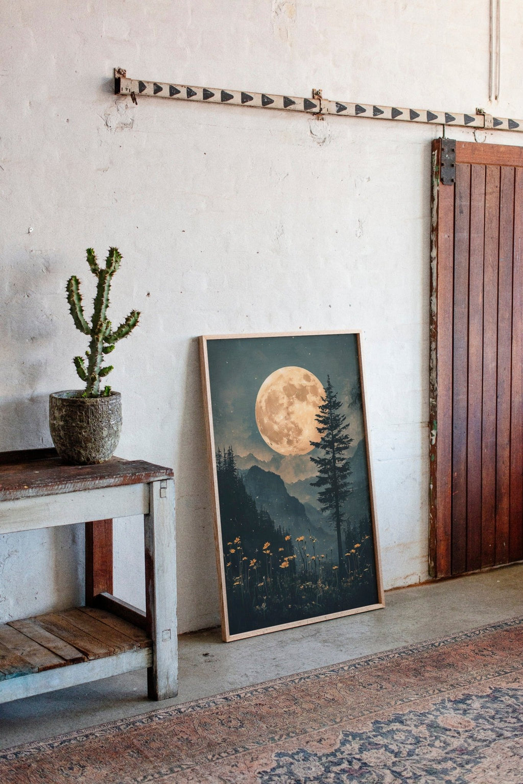 Harvest Moon Forest: Serene Mountain Landscape Canvas Wall Art - Quarter Circle AK Boutique