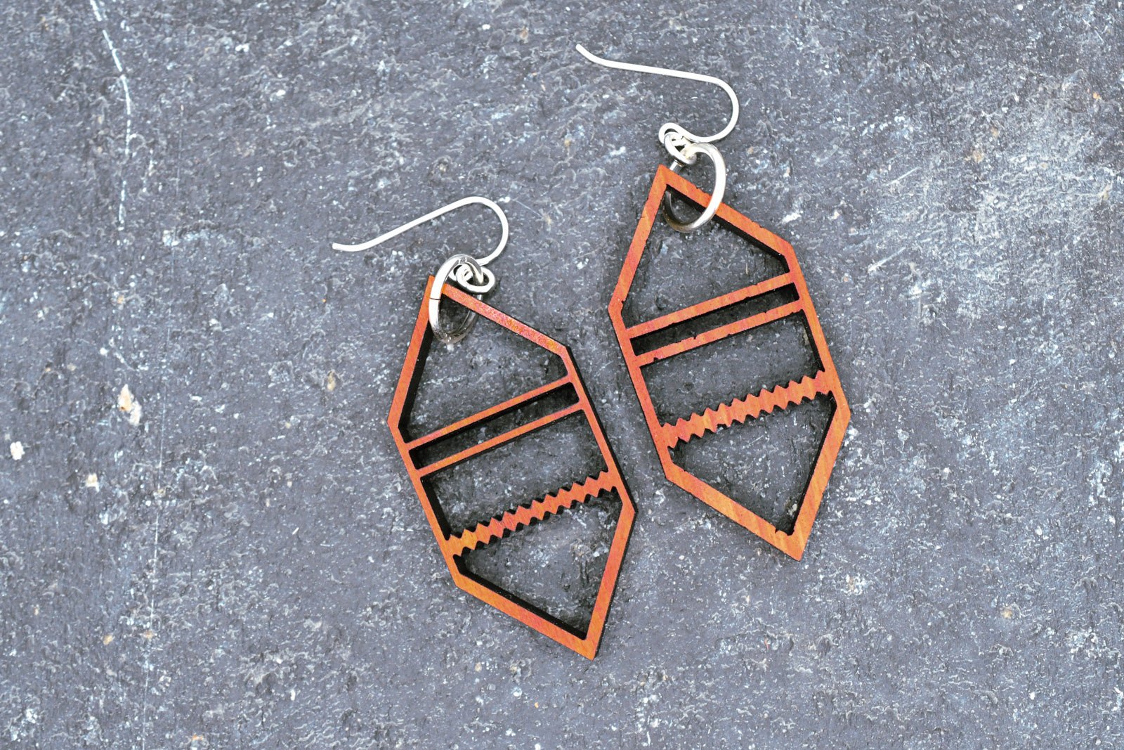 Hexagonal Wood Earrings | Sterling Silver Drops