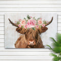 Highland Cow Floral Wreath Painting Canvas Wall Art - Quarter Circle AK Boutique