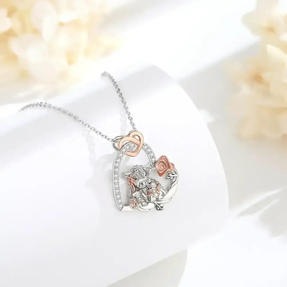 Highland Cow Necklace, Sterling Silver Cow Lover, Farm Style Necklace